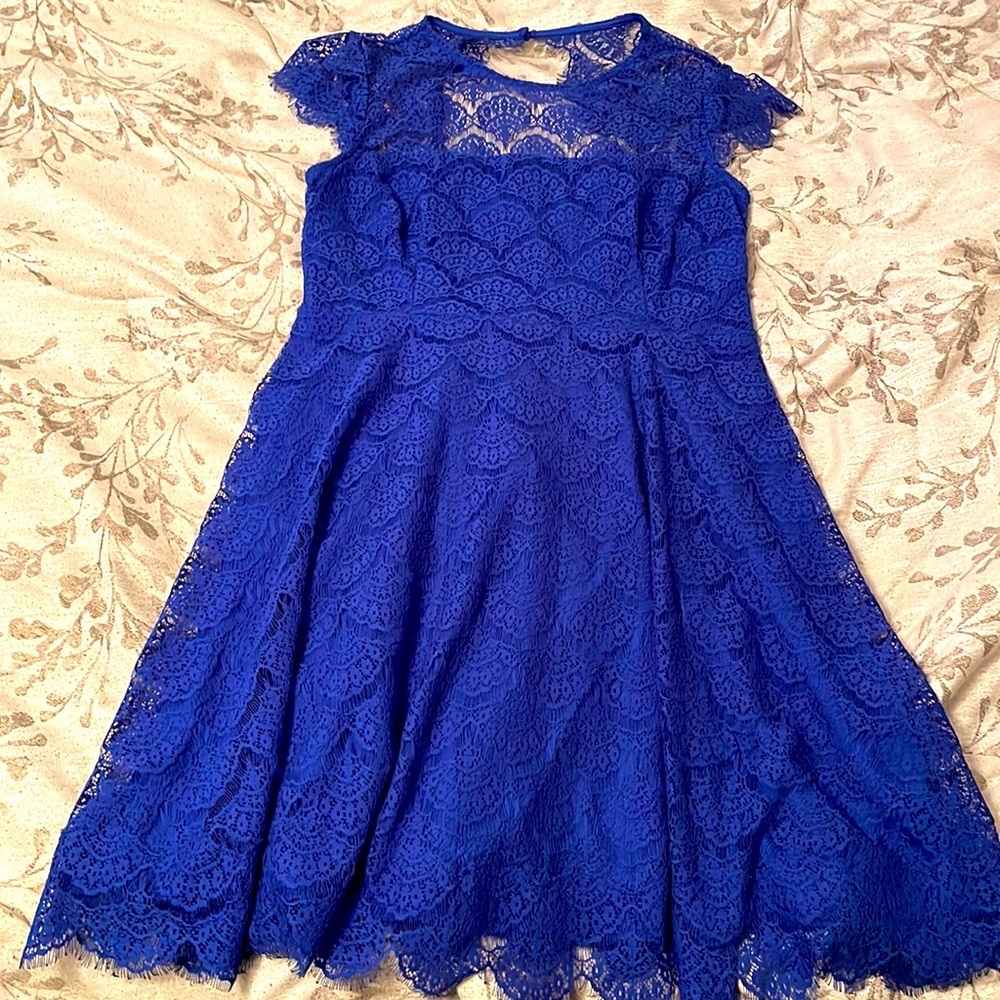Kohl’s Blue lace wedding dress. Brand: Kash and Jess, Size: M.